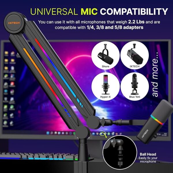 IXTECH RGB Mic Boom Arm High Profile - Image 3